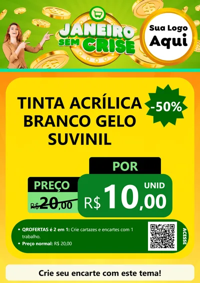 Modelo de Cartaz para Cartaz A4 Vertical com o tema Janeiro Sem Crise para Tintas e Ferramentas