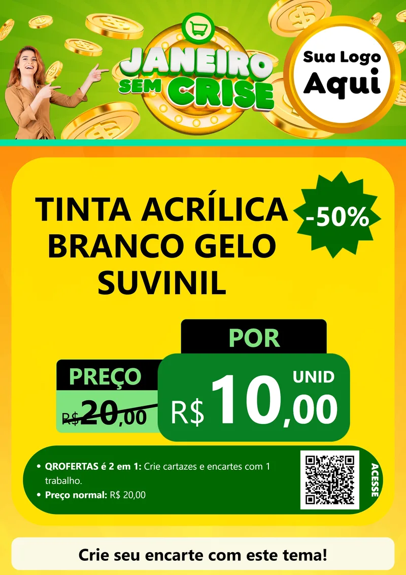 Modelo de Cartaz para Cartaz A4 Vertical com o tema Janeiro Sem Crise para Tintas e Ferramentas