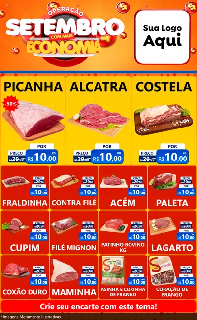 Modelo de Encarte para Encarte Grande com o tema Operação Setembro Com Muita Economia para Açougue