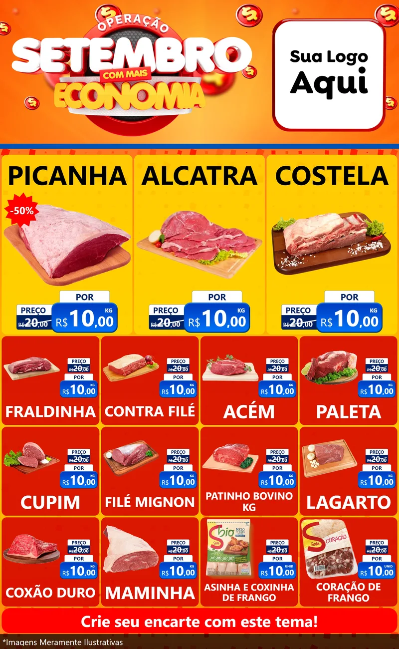 Modelo de Encarte para Encarte Grande com o tema Operação Setembro Com Muita Economia para Açougue