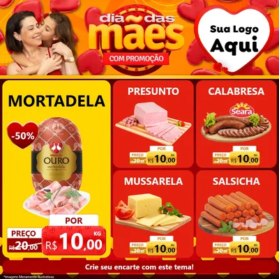 Modelo de Rede Social para Feed Facebook com o tema Dia das Mães com Promoção para Frios e Laticínios