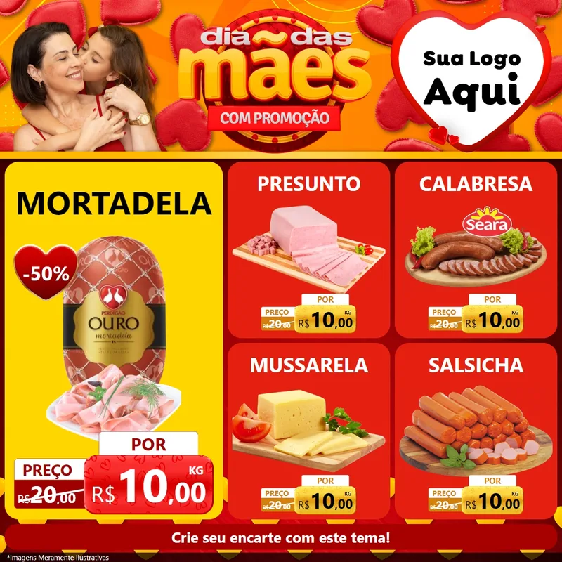 Modelo de Rede Social para Feed Facebook com o tema Dia das Mães com Promoção para Frios e Laticínios