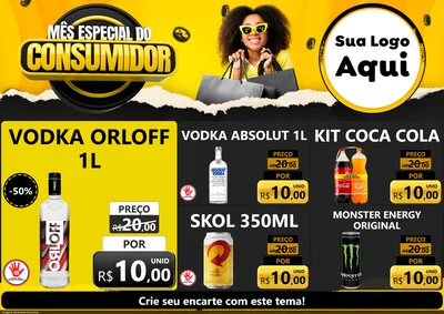 Modelo de Encarte para Encarte A4 Horizontal com o tema Mês Especial do Consumidor para Distribuidora de bebidas