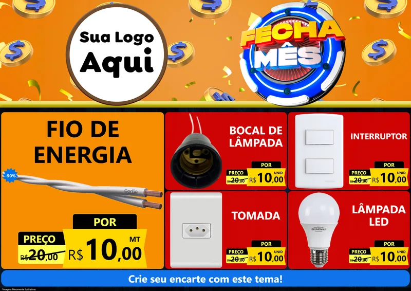 Modelo de Encarte para Encarte A4 Horizontal com o tema Fecha Mês para Materiais Elétricos