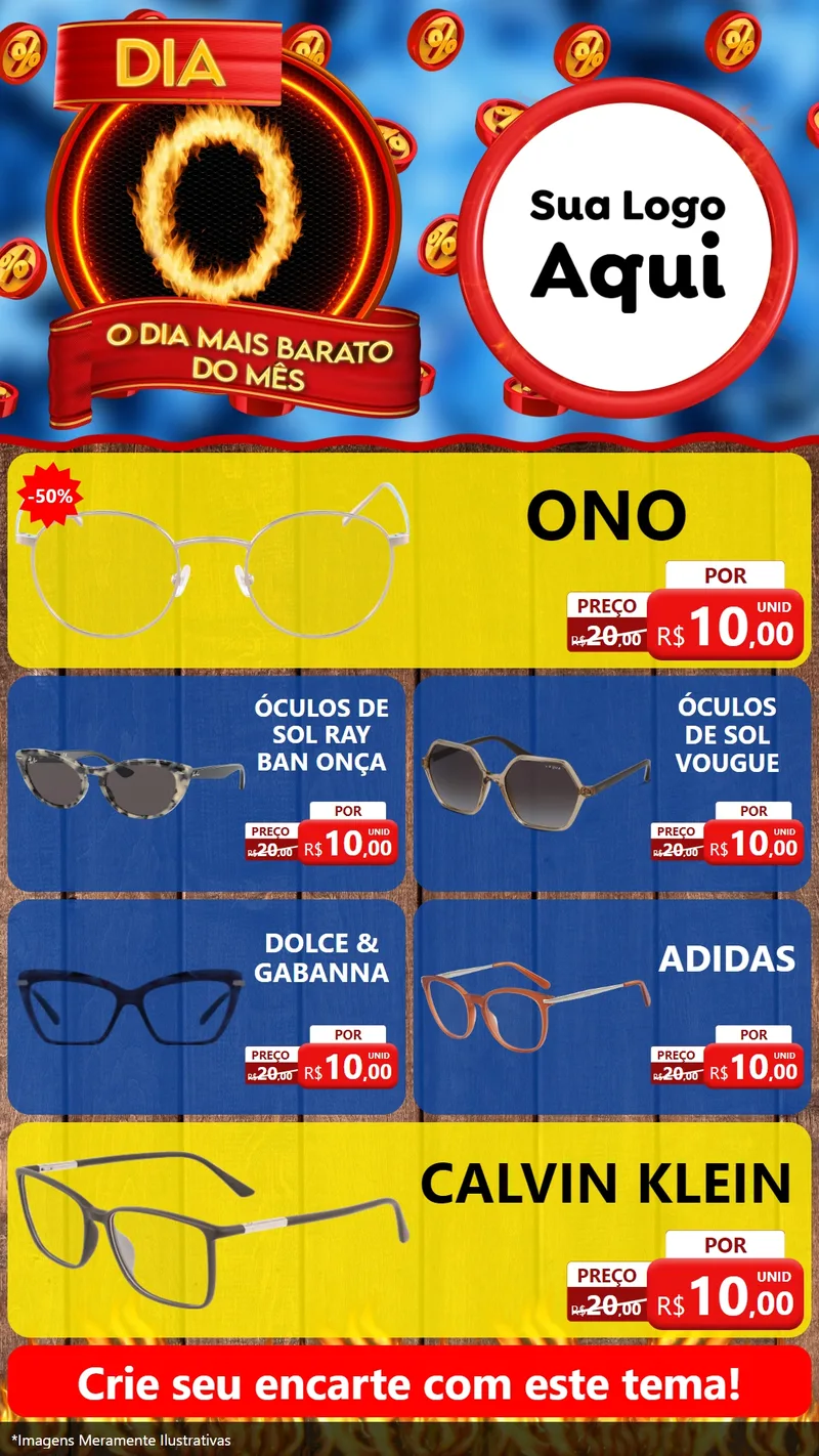 Modelo de TV para TV Vertical com o tema Dia O - O Dia Mais Barato Do Mês para Óticas