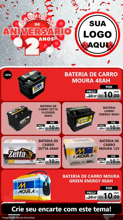 Modelo de TV para TV Vertical com o tema Promoção de Aniversário - 2 Anos para Baterias Elétricas