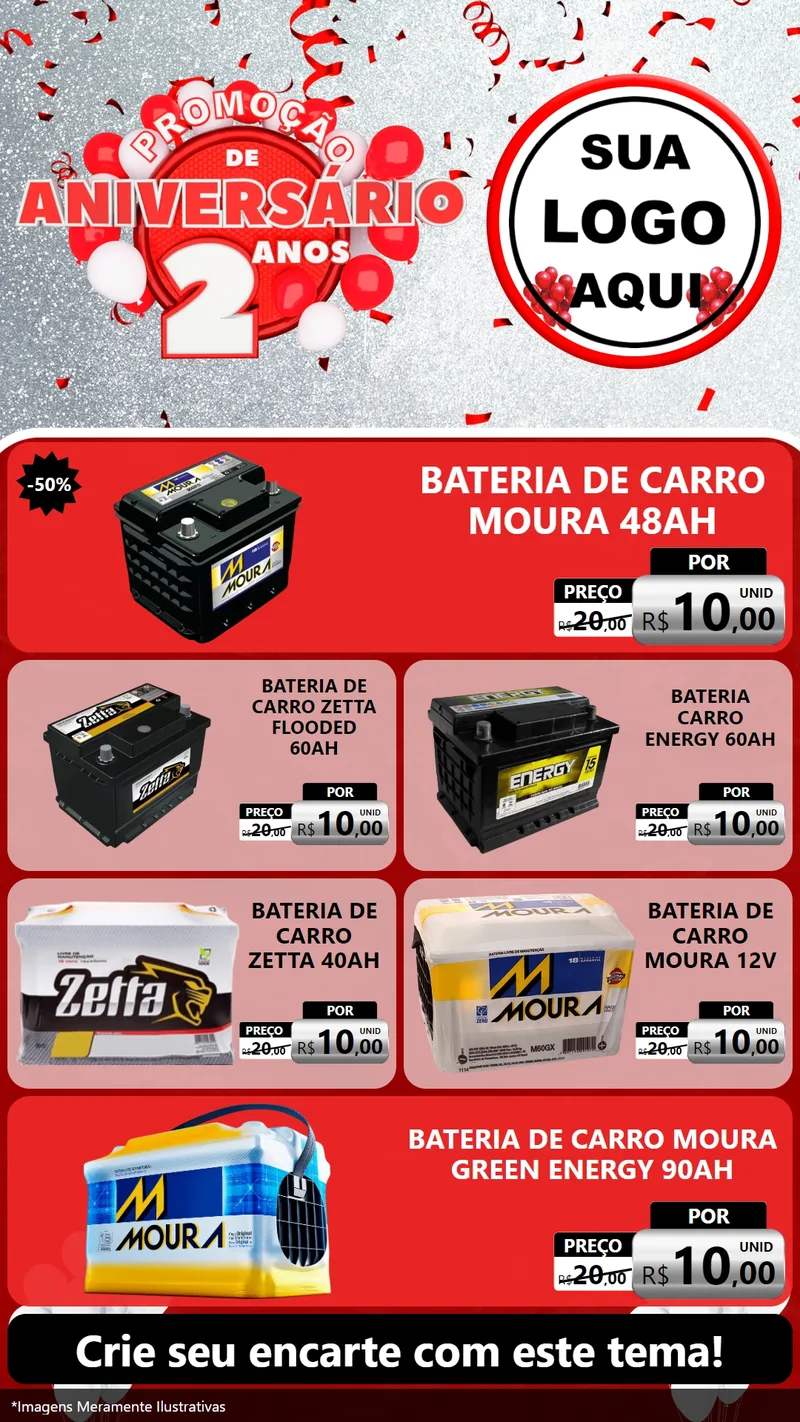 Modelo de TV para TV Vertical com o tema Promoção de Aniversário - 2 Anos para Baterias Elétricas
