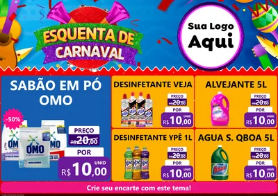 Modelo de Encarte para Encarte A4 Horizontal com o tema Esquenta de Carnaval para Produtos de Limpeza