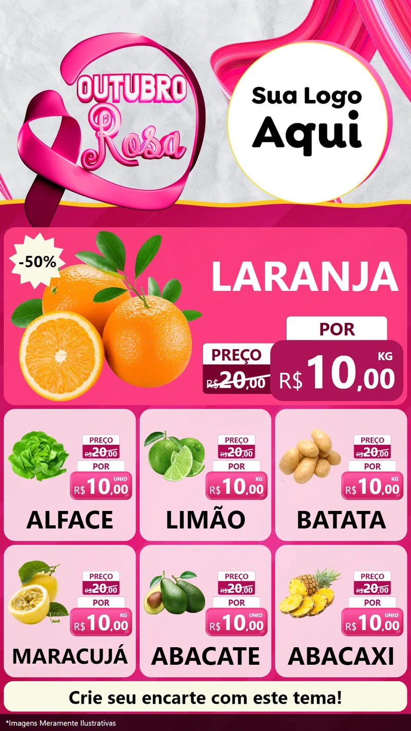 Modelo de Rede Social para Stories com o tema Outubro Rosa para Hortifrúti