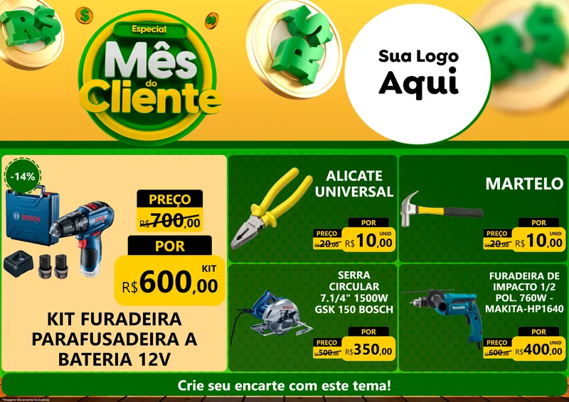 Modelo de Encarte para Encarte A4 Horizontal com o tema Especial Mês do Cliente para Maquinas e Ferramentas
