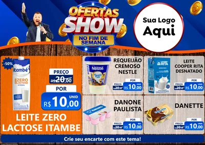 Modelo de Encarte para Encarte A4 Horizontal com o tema Ofertas Show No Fim De Semana para Frios e Laticínios