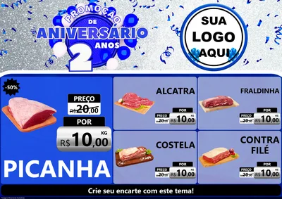 Modelo de Encarte para Encarte A4 Horizontal com o tema Promoção de Aniversário - 2 Anos para Açougue