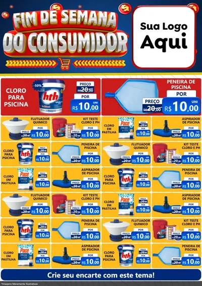 Modelo de Encarte para Encarte A4 Vertical com o tema Fim de Semana do Consumidor para Produtos para Piscina