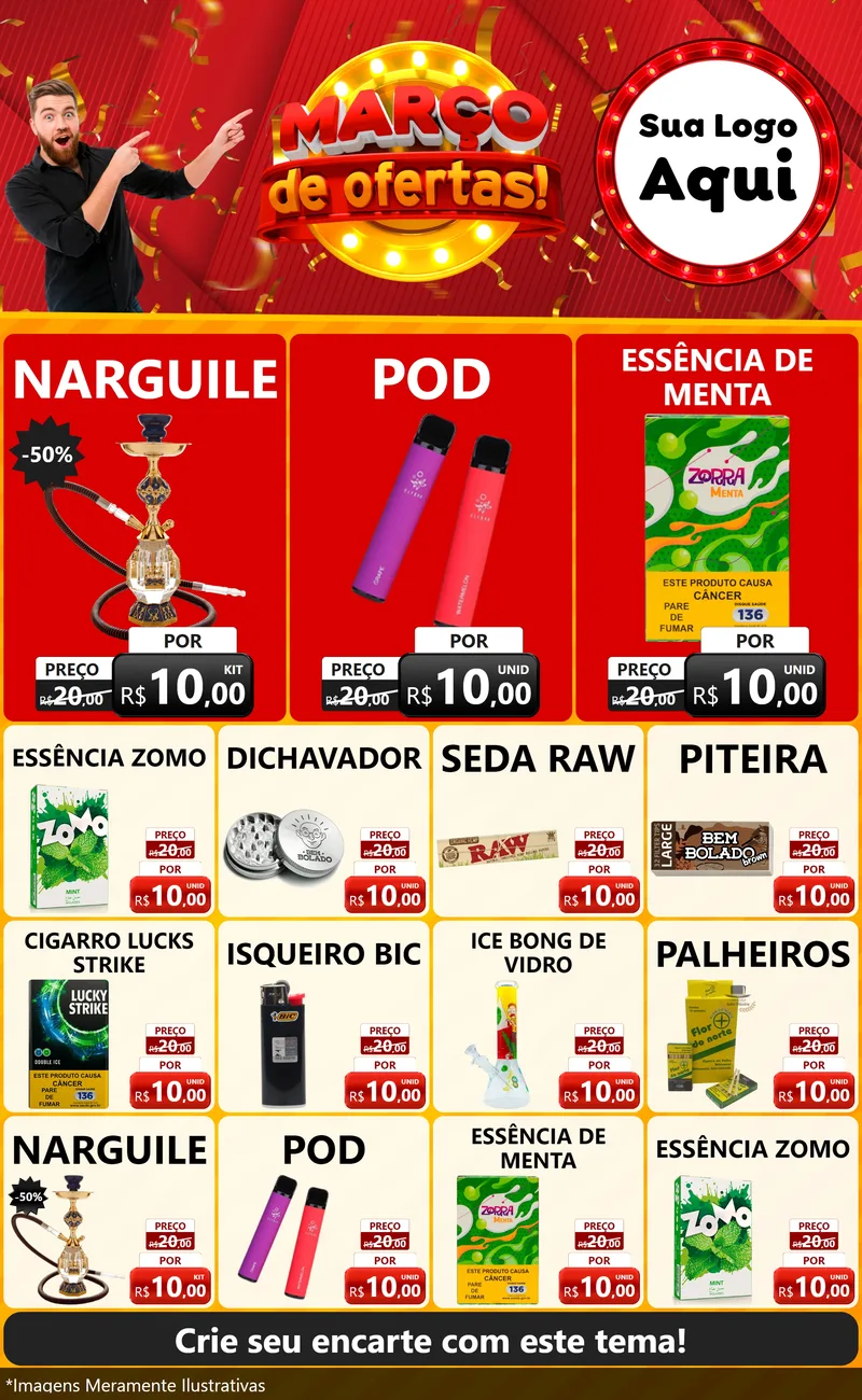 Modelo de Encarte para Encarte Grande com o tema Março de Ofertas! para Tabacaria