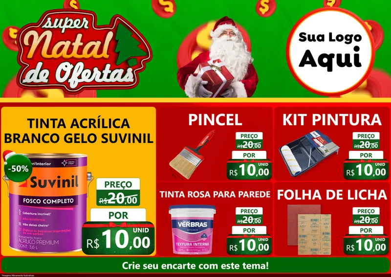 Modelo de Encarte para Encarte A4 Horizontal com o tema Super Natal de Ofertas para Tintas e Ferramentas
