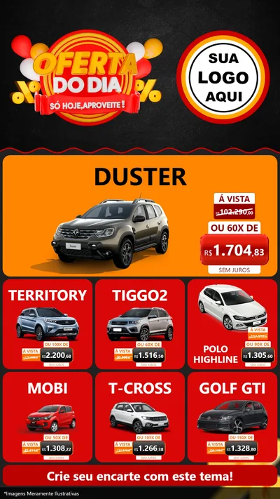 Modelo de Rede Social para Stories com o tema Oferta do Dia - Só hoje, Aproveite! para Concessionaria de Carros