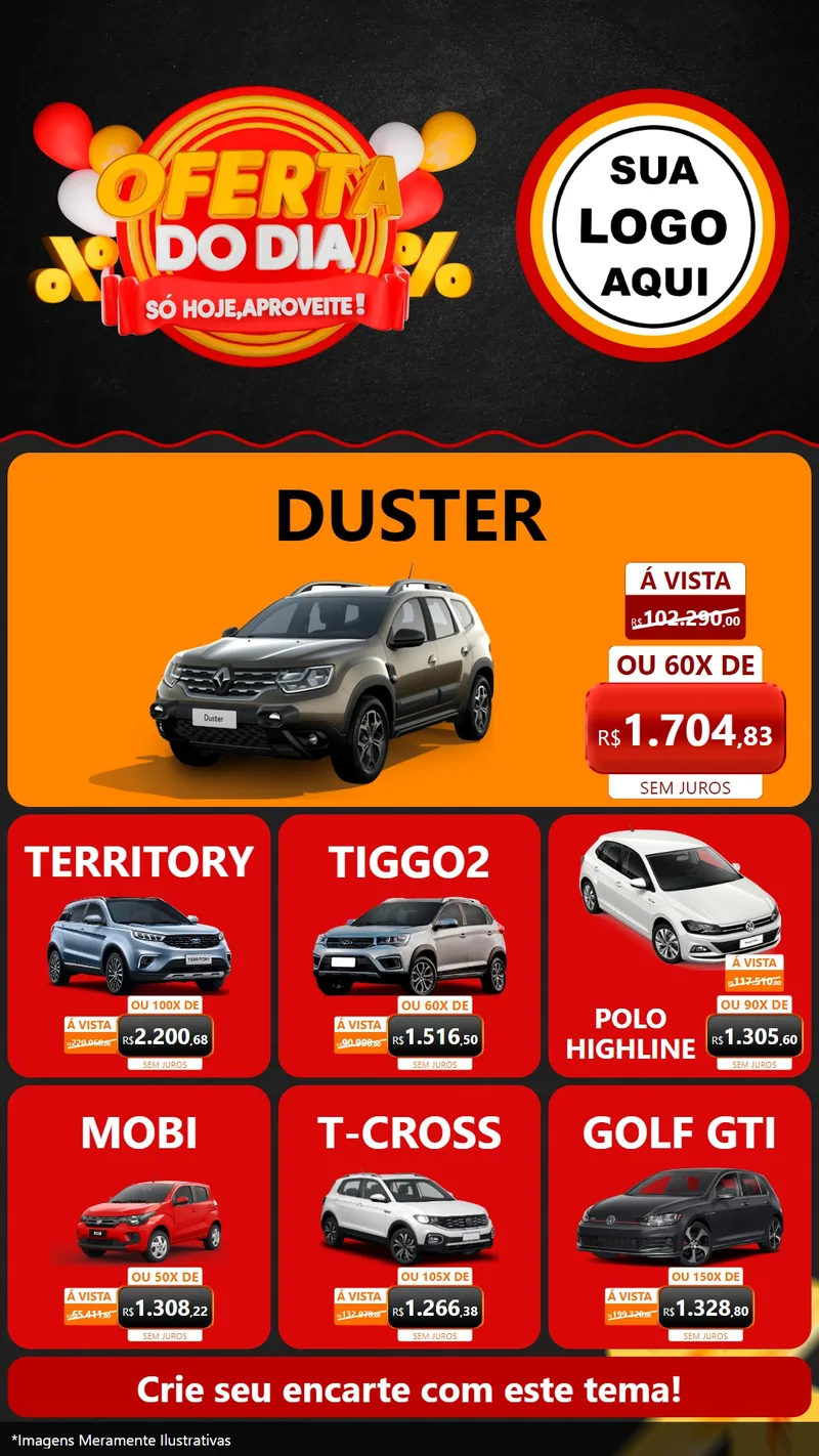 Modelo de Rede Social para Stories com o tema Oferta do Dia - Só hoje, Aproveite! para Concessionaria de Carros