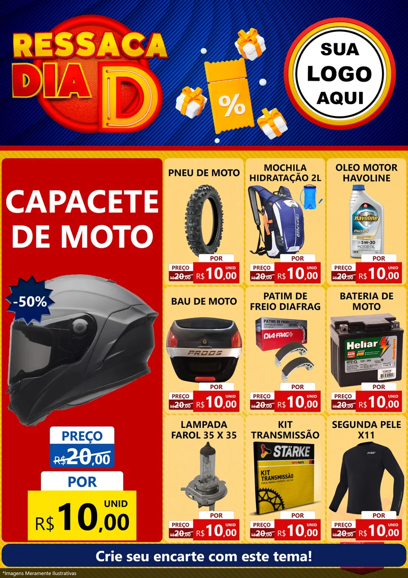 Modelo de Encarte para Encarte A4 Vertical com o tema Ressaca Dia D para Moto peças