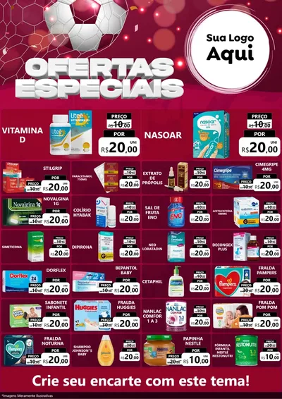 Modelo de Encarte para Encarte A4 Vertical com o tema Ofertas Especiais - Futebol para Farmácia