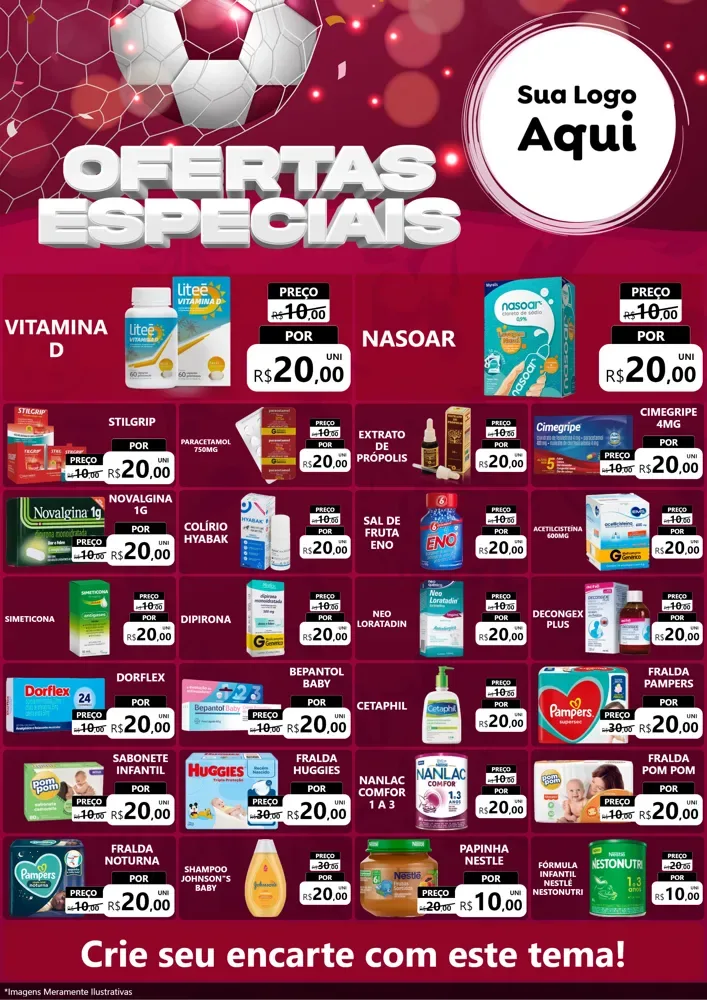 Modelo de Encarte para Encarte A4 Vertical com o tema Ofertas Especiais - Futebol para Farmácia