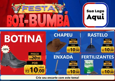 Modelo de Encarte para Encarte A4 Horizontal com o tema Festa Boi Bumbá para Agropecuária