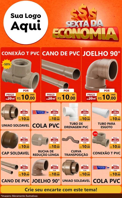 Modelo de Encarte para Encarte Grande com o tema Sexta da Economia para Tubos e conexões