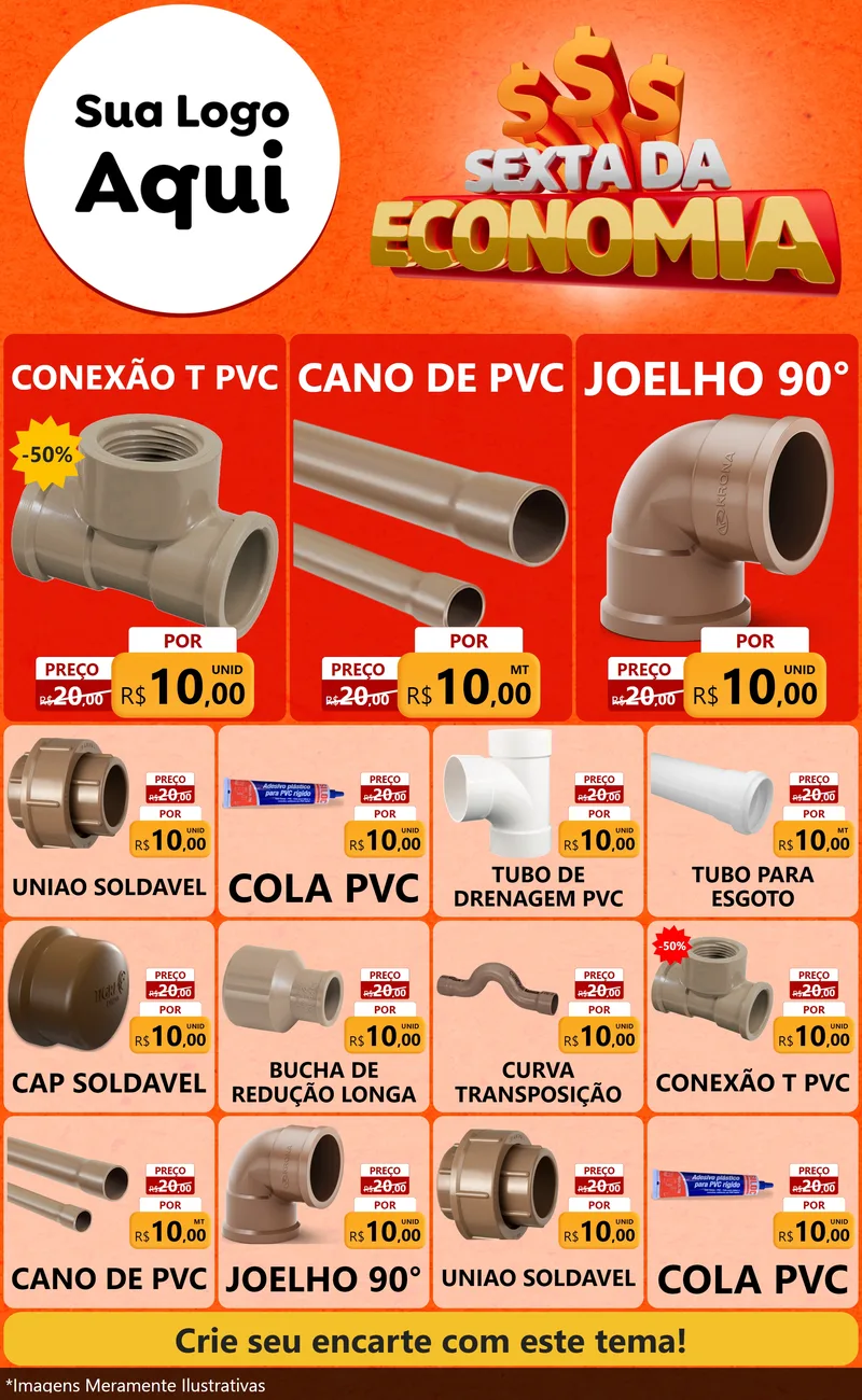 Modelo de Encarte para Encarte Grande com o tema Sexta da Economia para Tubos e conexões