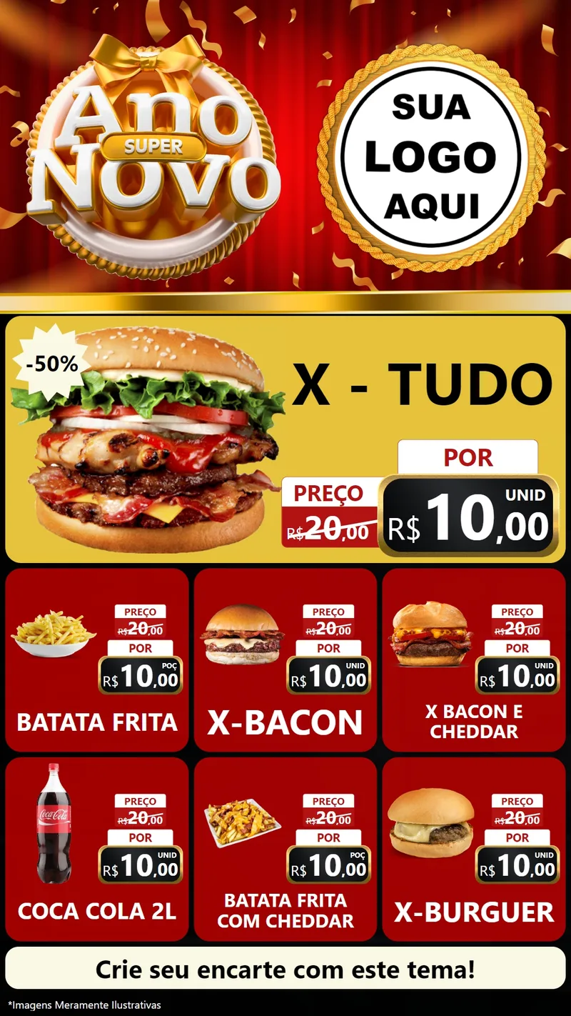 Modelo de Rede Social para Stories com o tema Super Ano Novo para Hamburgueria