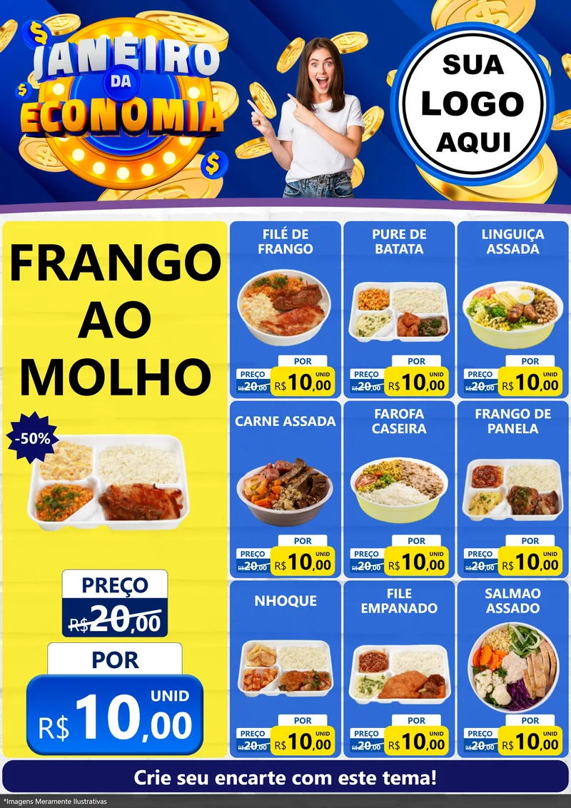 Modelo de Encarte para Encarte A4 Vertical com o tema Janeiro da Economia para Restaurante