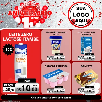 Modelo de Rede Social para Feed Facebook com o tema Promoção de Aniversário - 1 Ano para Frios e Laticínios