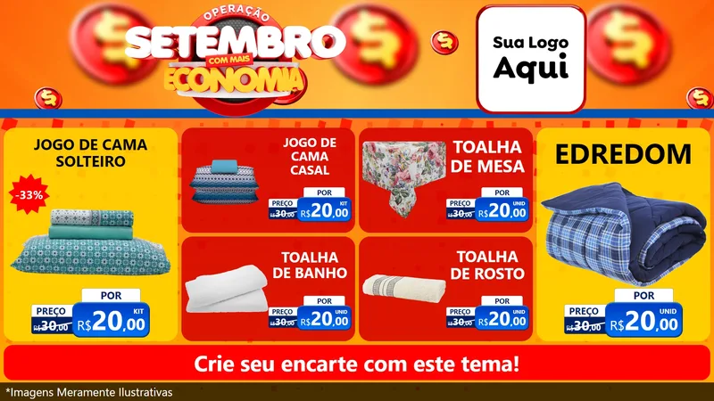 Modelo de TV para TV Horizontal com o tema Operação Setembro Com Muita Economia para Cama, Mesa e Banho