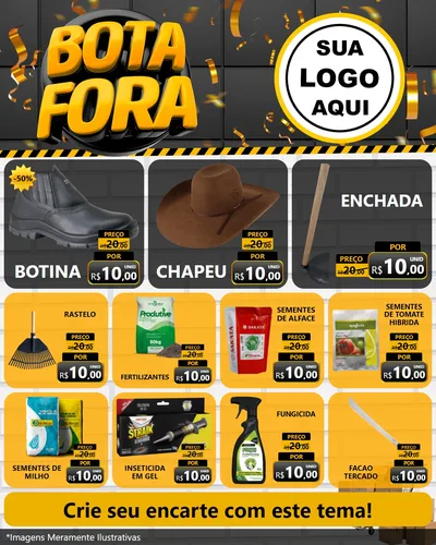 Modelo de Rede Social para Feed Instagram com o tema Bota Fora para Agropecuária