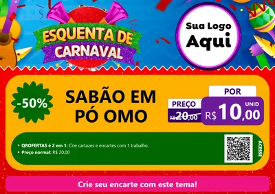 Modelo de Cartaz para Cartaz A4 Horizontal com o tema Esquenta de Carnaval para Produtos de Limpeza