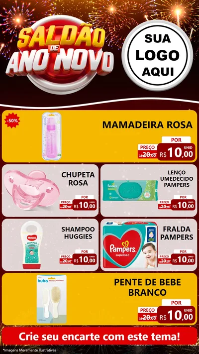 Modelo de TV para TV Vertical com o tema Saldão de Ano Novo para Bebês
