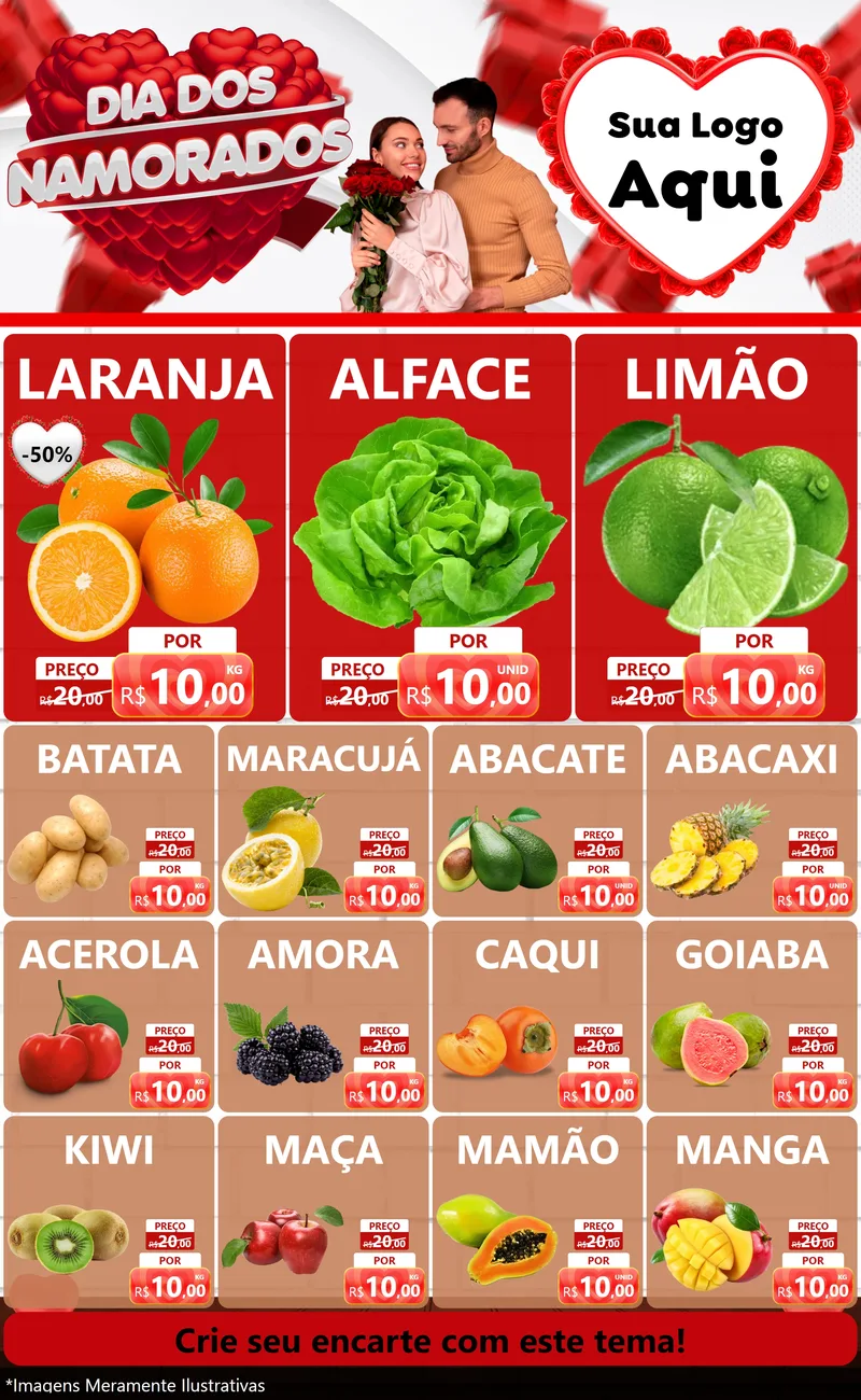 Modelo de Encarte para Encarte Grande com o tema Dia dos Namorados para Hortifrúti