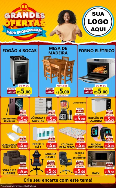 Modelo de Encarte para Encarte Grande com o tema Grandes Ofertas Para Economizar! para Móveis e Eletro