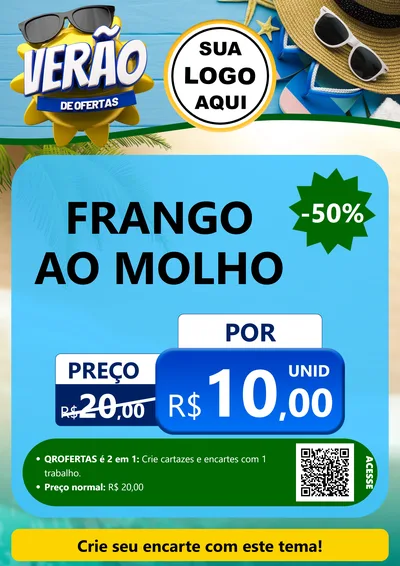 Modelo de Cartaz para Cartaz A4 Vertical com o tema Verão de Ofertas para Restaurante
