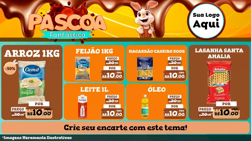 Modelo de TV para TV Horizontal com o tema Páscoa Fantástica para Supermercado