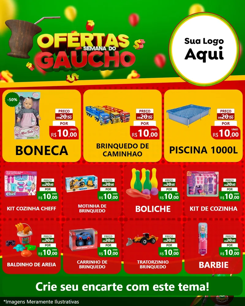Modelo de Rede Social para Feed Instagram com o tema Ofertas Semana Do Gaúcho para Brinquedos
