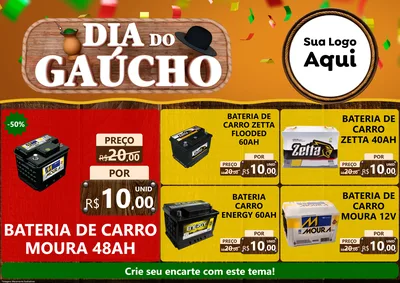 Modelo de Encarte para Encarte A4 Horizontal com o tema Dia do Gaúcho para Baterias Elétricas