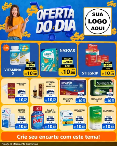 Modelo de Rede Social para Feed Instagram com o tema Oferta do Dia para Farmácia