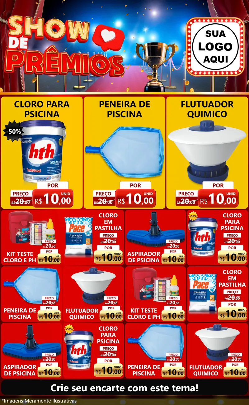 Modelo de Encarte para Encarte Grande com o tema Show de Prêmios para Produtos para Piscina