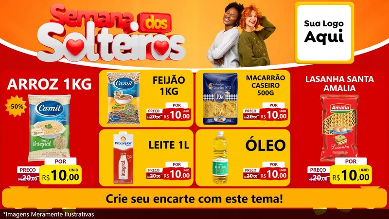 Modelo de TV para TV Horizontal com o tema Semana dos Solteiros para Supermercado