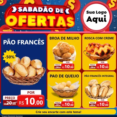 Modelo de Rede Social para Feed Facebook com o tema Sabadão de Ofertas para Padaria