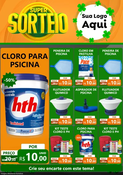 Modelo de Encarte para Encarte A4 Vertical com o tema Super Sorteio para Produtos para Piscina