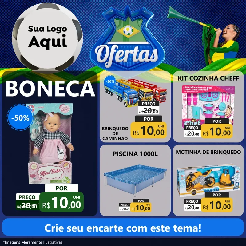 Modelo de Rede Social para Feed Facebook com o tema Ofertas (Futebol) para Brinquedos