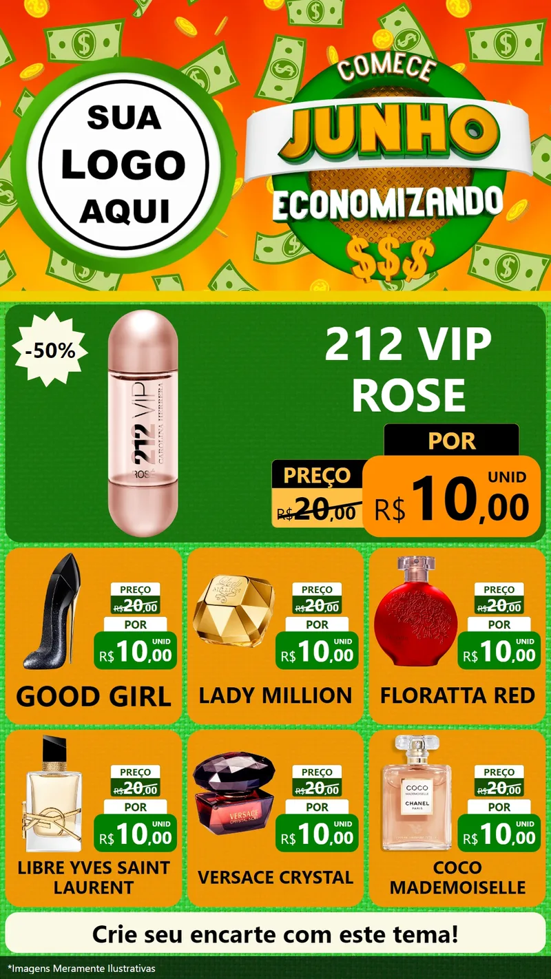Modelo de Rede Social para Stories com o tema Comece Junho Economizando para Perfumes