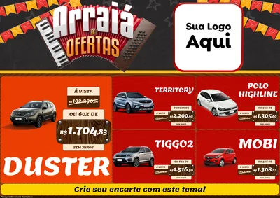 Modelo de Encarte para Encarte A4 Horizontal com o tema Arraiá de Ofertas - Junina para Concessionaria de Carros