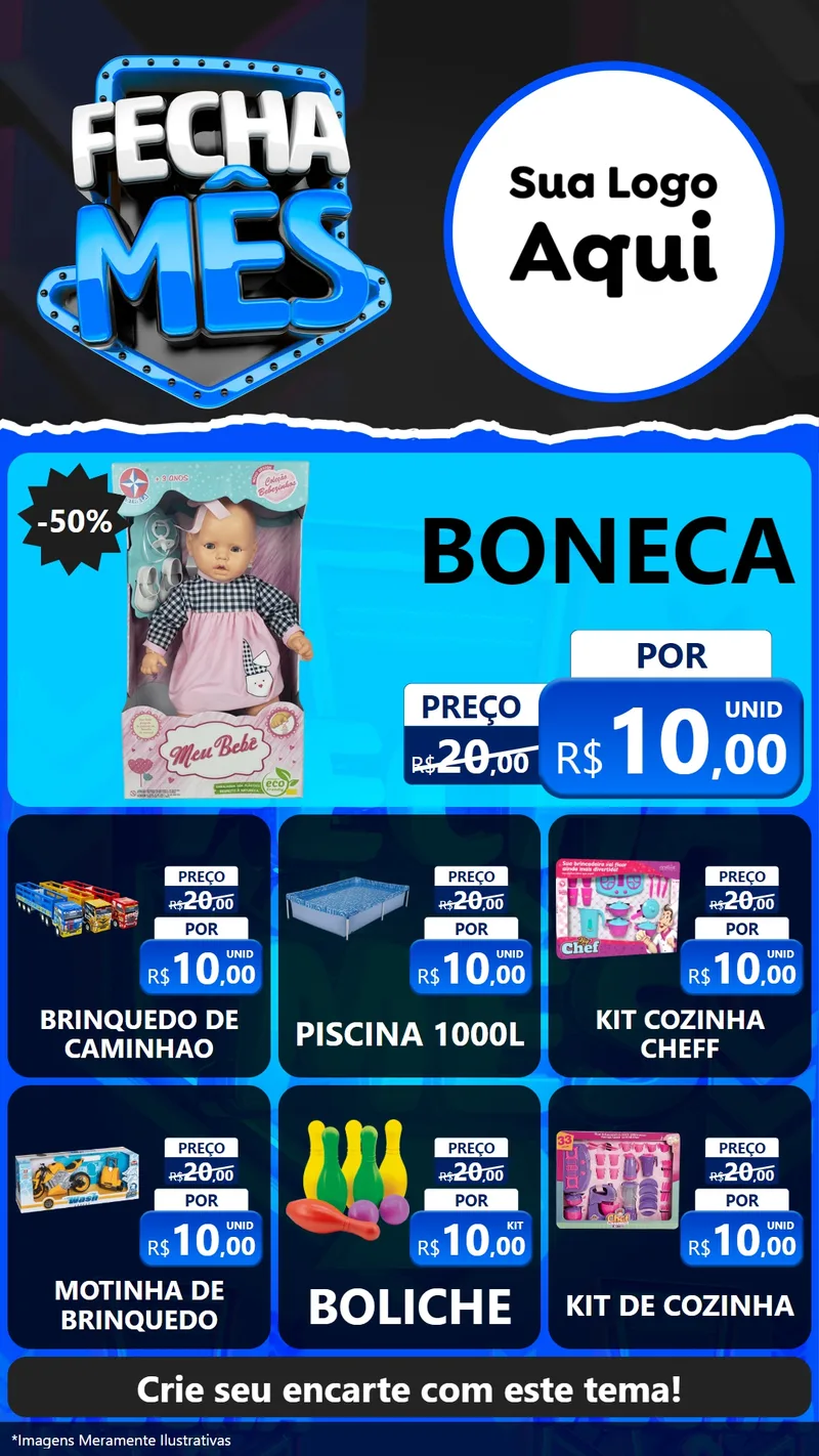 Modelo de Rede Social para Stories com o tema Fecha Mês para Brinquedos