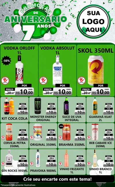 Modelo de Encarte para Encarte Grande com o tema Promoção de Aniversário - 7 Anos para Distribuidora de bebidas